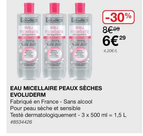 eau micellaire peaux sèche evoluderm