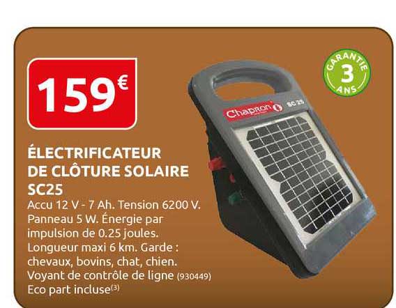 électrificateur de clôture solair sc25