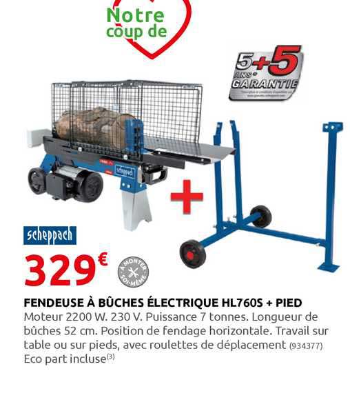 fendeuse à bûches électrique hl7605 + pied scheppach
