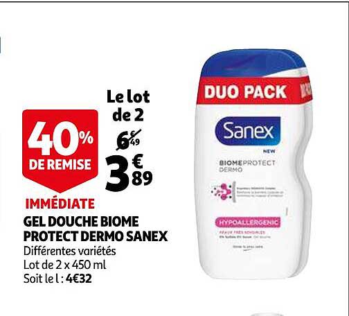 gel douche biome protect dermo sanex