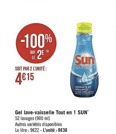 gel lave-vaisselle tout en 1 sun
