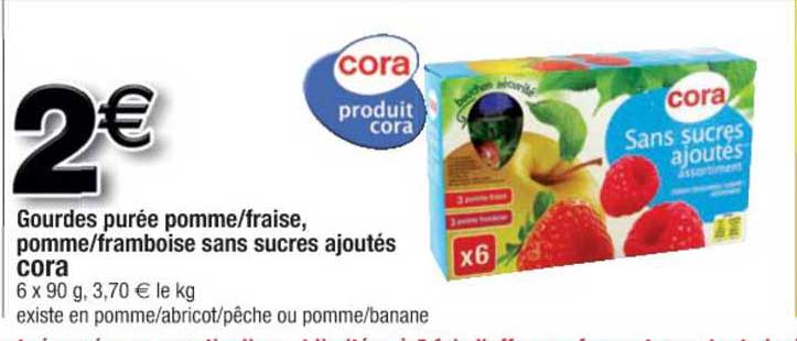 Gourdes Purée Pomme-fraise, Pomme-framboise Sans Sucres Ajoutés Cora