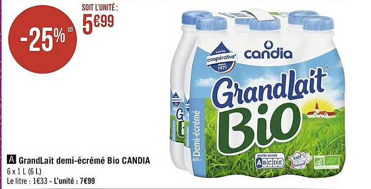 grandlait demi-écrémé bio candia