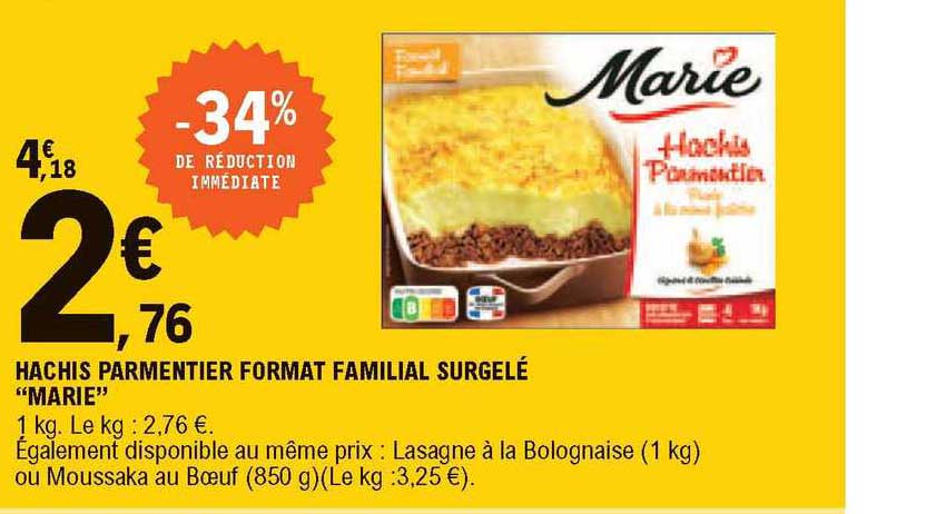 hachis parmentier format familial surgelé "marie"