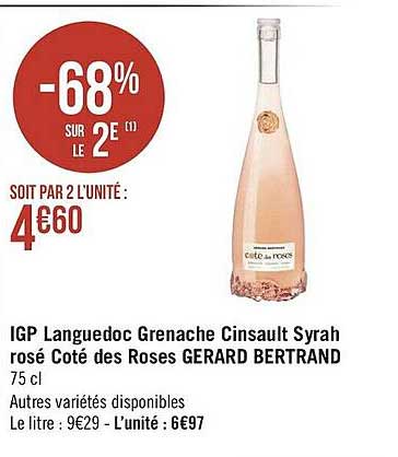 igp languedoc grenache cinsault syrah rosé coté des roses gérard bertrand