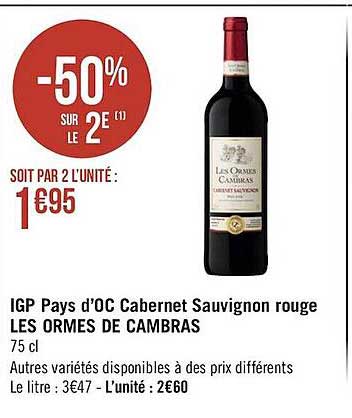 igp pays d'oc cabernet sauvignon rouge les ormes de cambras