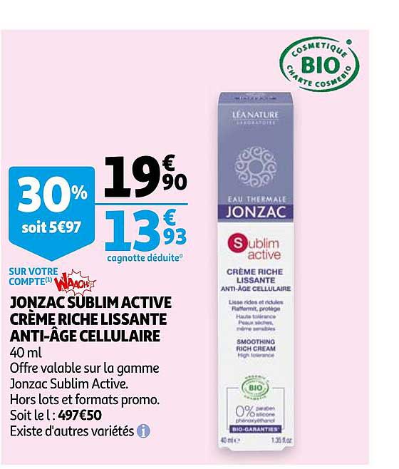 jonzac sublim active crème riche lissante anti-âge cellulaire
