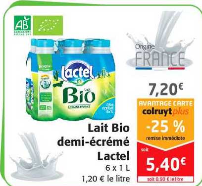 lait bio demi-écrémé lactel