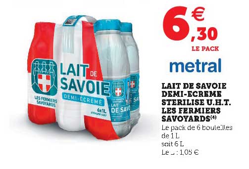 lait de savoie demi-écrémé stérilisé u.h.t. les fermiers savoyards