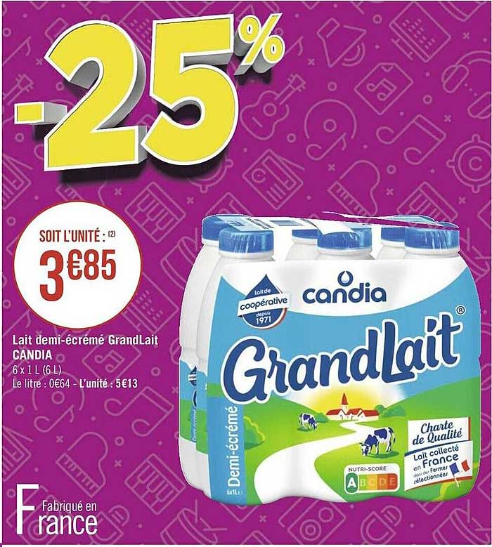 lait demi-écrémé grandlait candia
