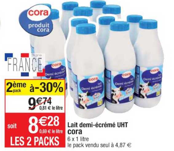 lait demi-écrémé uht cora