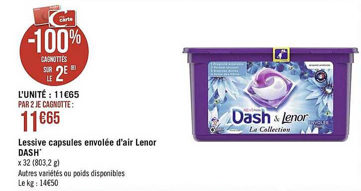 lessive capsules envolée d'air lenor dash