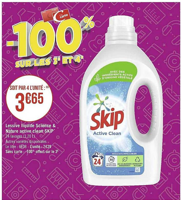 lessive liquide science & nature active clean skip
