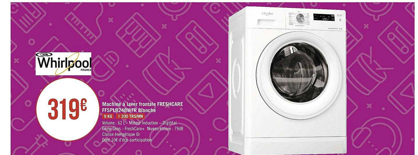 machine à laver frontale freshcare ffspl9248wfr blanche