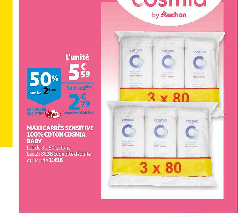 Maxi Carrés Sensitive 100% Coton Cosmia Baby