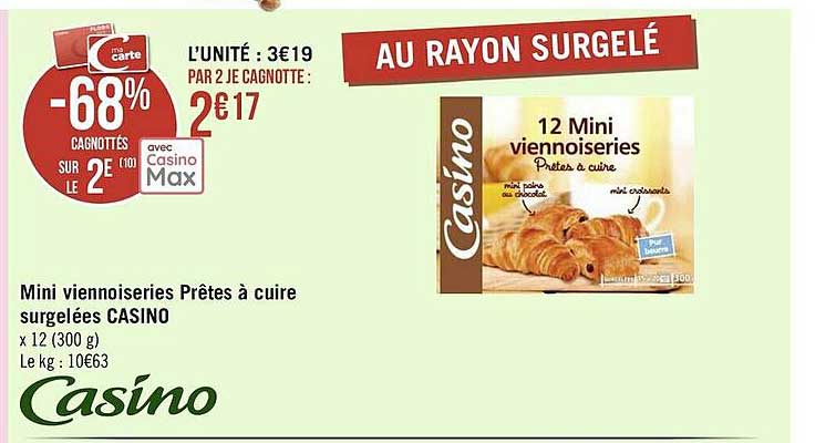 mini viennoiseries prêtes à cuire surgelées casino