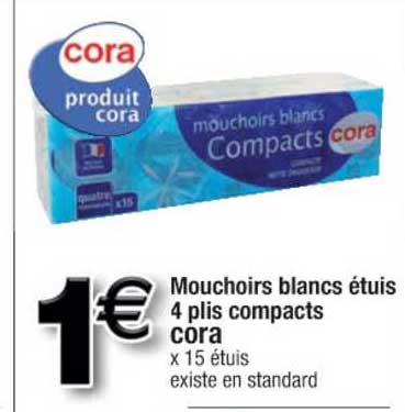 mouchoirs blancs étuis 4 plis compacts cora