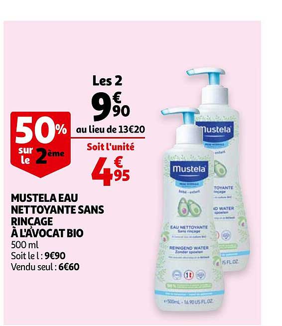 mustela eau nettoyante sans rinçage à l'avocat bio