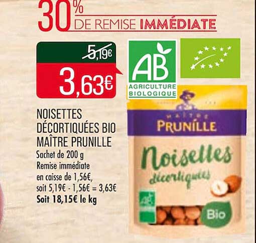 noisettes décortiquées bio maître prunille
