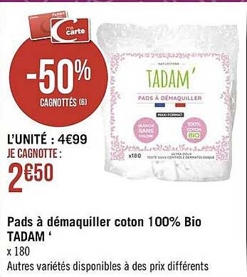 pads à démaquiller coton 100% bio tadam'