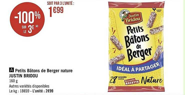 petits bâtons de berger nature justin bridou