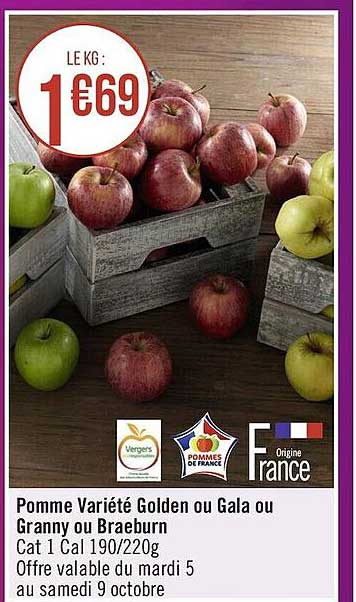 pomme variété golden ou gala ou granny ou braeburn