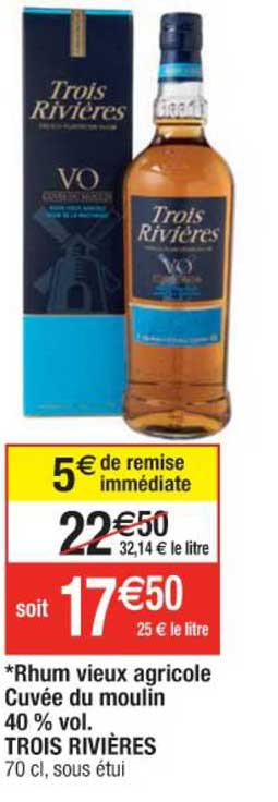 rhum vieux agricole cuvée du moulin 40% vol. trois rivières