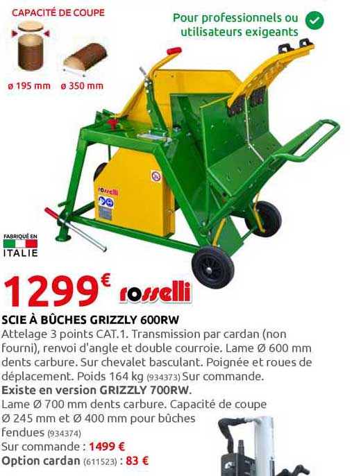 scie à buches grizzly 600rw rosselli