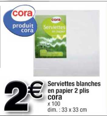 serviettes blanches en papier 2 plis cora