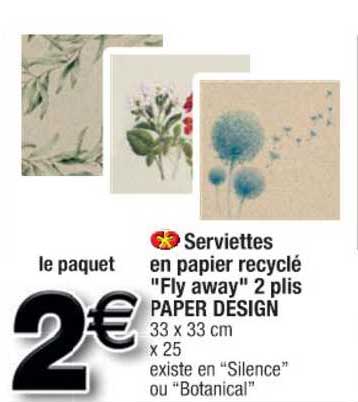 serviettes en papier recyclé "fly away" 2 plis paper design