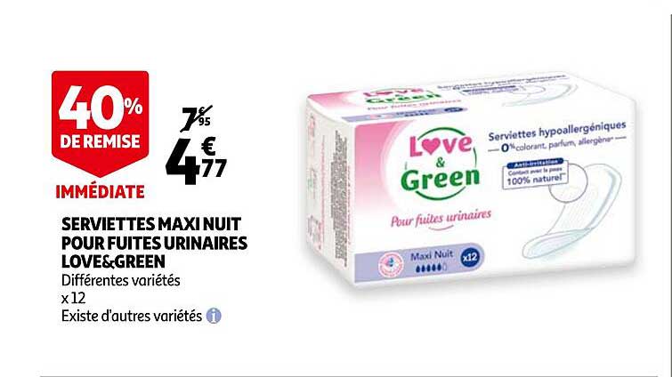serviettes maxi nuit pour fuites urinaires love & green