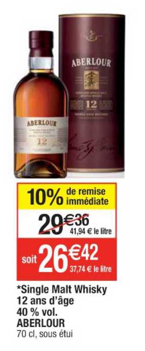 single malt whisky 12 ans d'âge 40% vol. aberlour