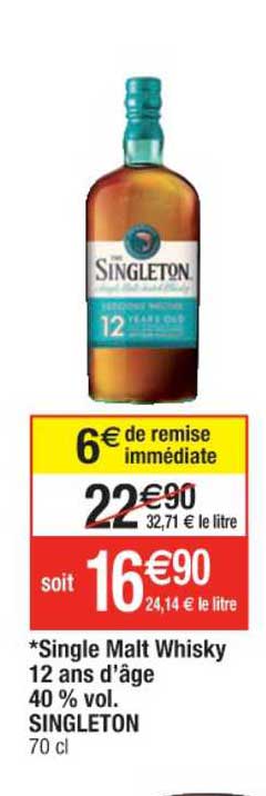 single malt whisky 12 ans d'âge 40% vol. singleton