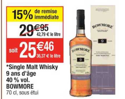 single malt whisky 9 ans d'âge 40% vol. bowmore