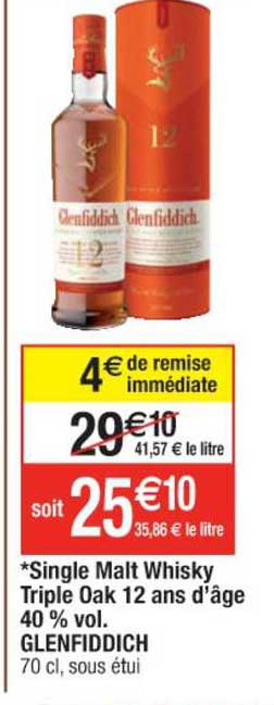 single malt whisky triple oak 12 ans d'âge 40% vol. glenfiddich