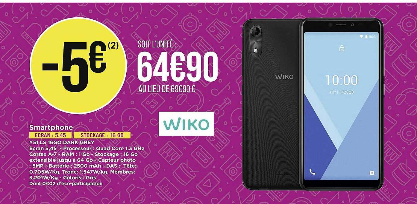 smartphone y51 ls 16go dark grey wiko
