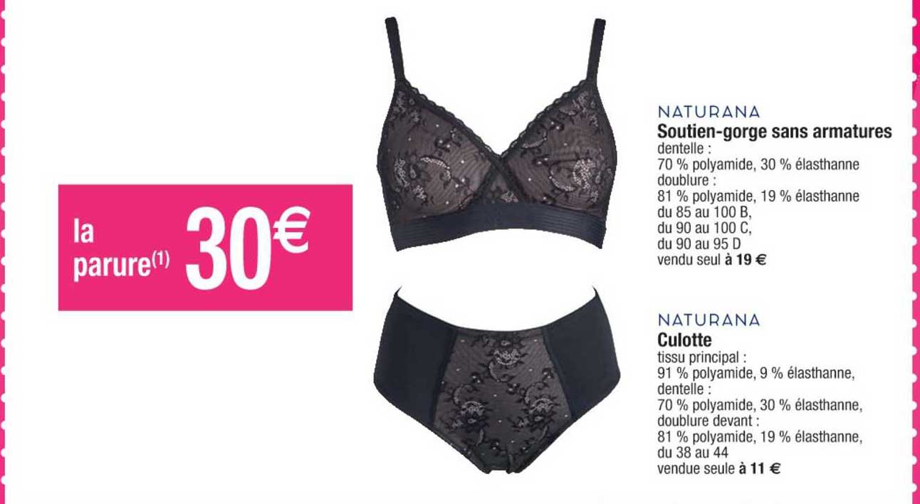 soutien-gorge sans armatures, culotte naturana