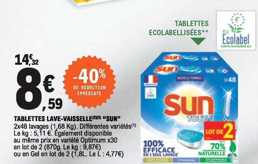 tablettes lave-vaisselle "sun"