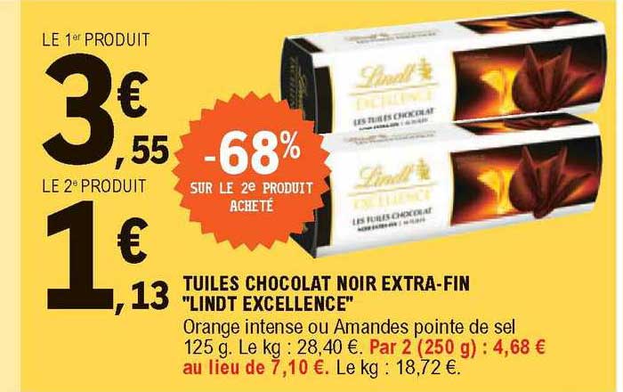 tuiles chocolat noir extra-fin "lindt excellence"