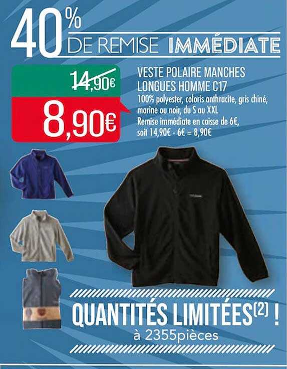 veste polaire manches longues homme c17