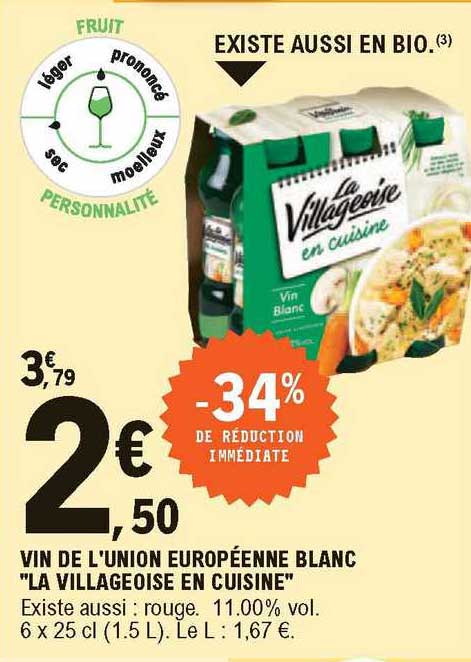 vin de l'union européenne blanc "la villageoise en cuisine"