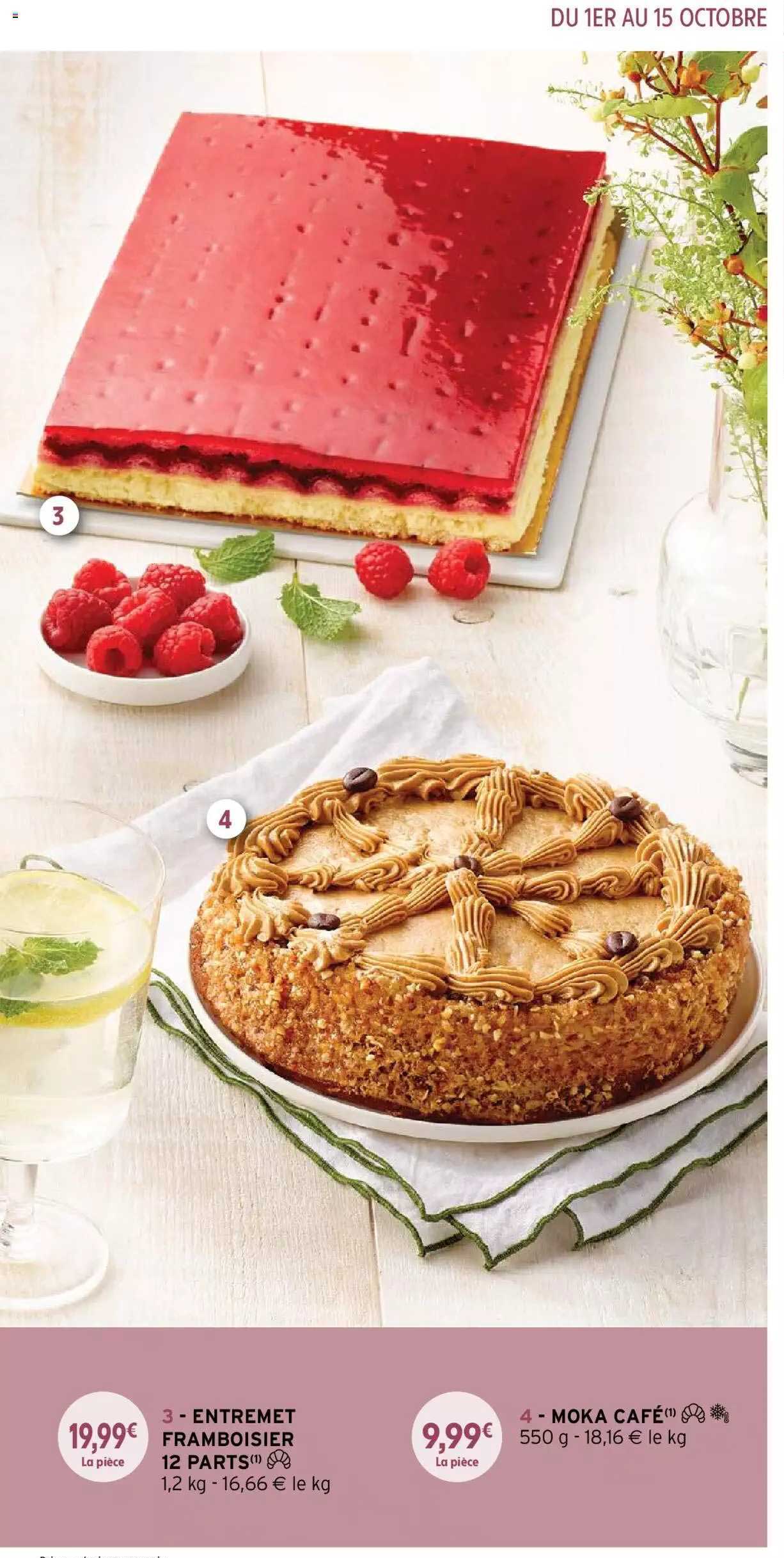 entremet framboiser 12 parts, moka café