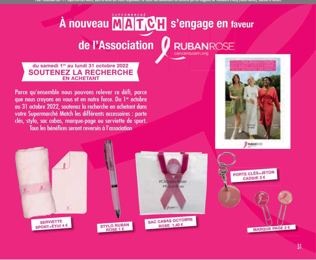 serviette sport-étui, stylo ruban rose, sac cabas octobre rose, porte clés-jeton caddie, marque page