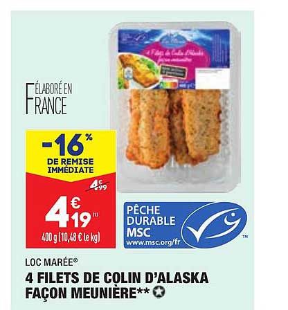 4 filets de colin d'alaska façon meunière loc marée
