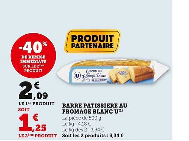 barre pâtissière au fromage blanc u