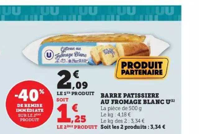 barre pâtissière au fromage blanc u