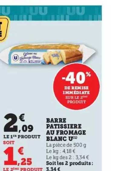 barre pâtissière au fromage blanc u