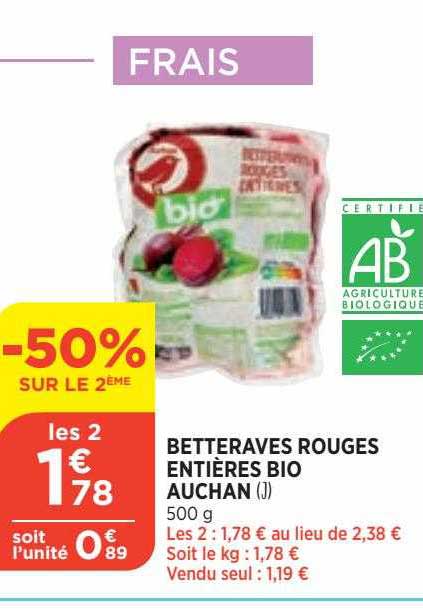 Betteraves Rouges Entières Bio Auchan