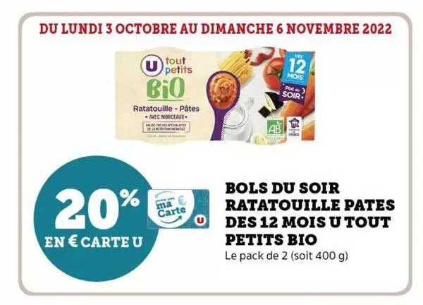 bols du soir ratatouille pâtes dès 12 mois u tout petits bio