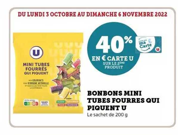bonbons mini tubes fourrés qui piquent u